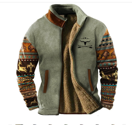 Men's Long Sleeved Half Zipper Printed Casual