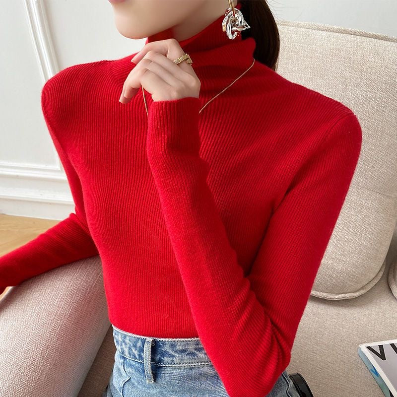 Slim Fit Turtleneck Base Thick Sweater For Women