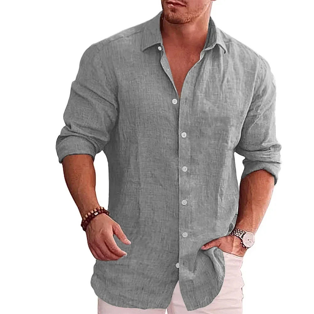 Printed Casual Men's Solid Color Shirt Slim Lapel
