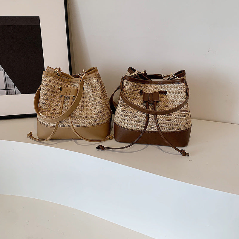 Woven Straw Women's Crossbody Portable Bucket Bag