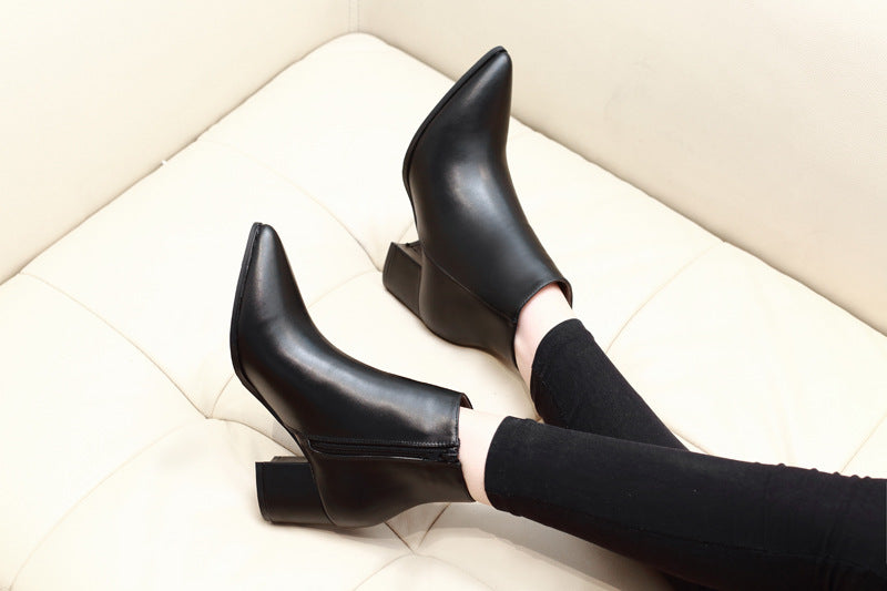 New European And American High-heeled Martin Boots Pointed Thick