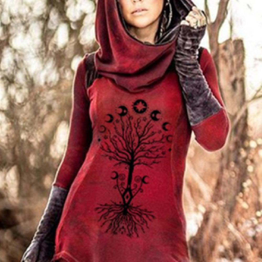 Women's Vintage Moon Tree Print Hoodie