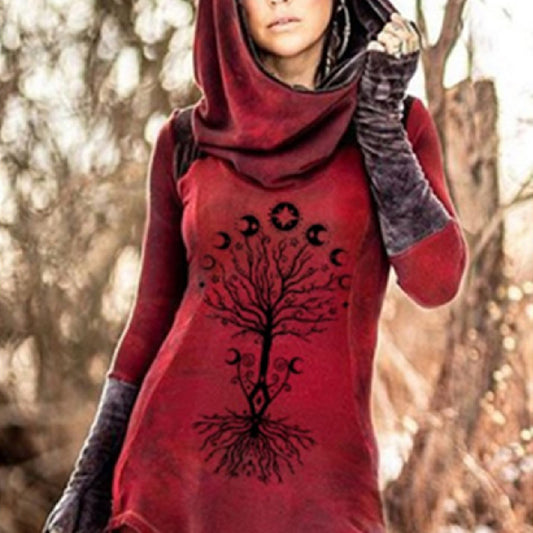 Women's Vintage Moon Tree Print Hoodie