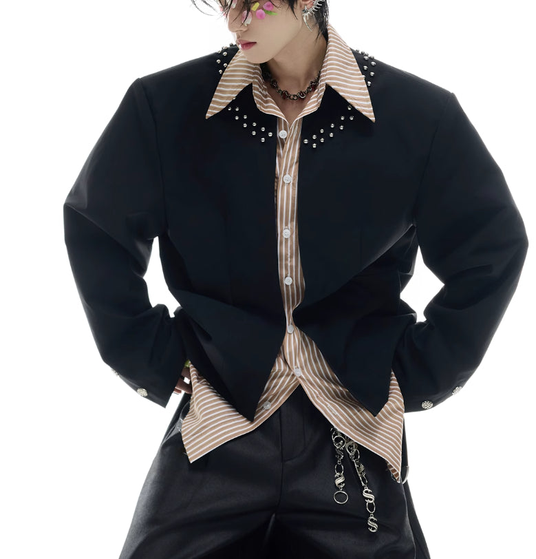 Niche Fake Two-piece Striped Stitching Shirt