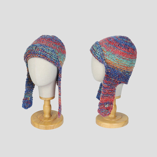 Mixed Color Wool Knitted Ear Protection Hat Fashionable And Warm For Youth