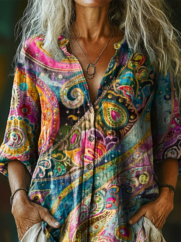Loose-fitting Digital-print Cardigan Summer Casual Shirt