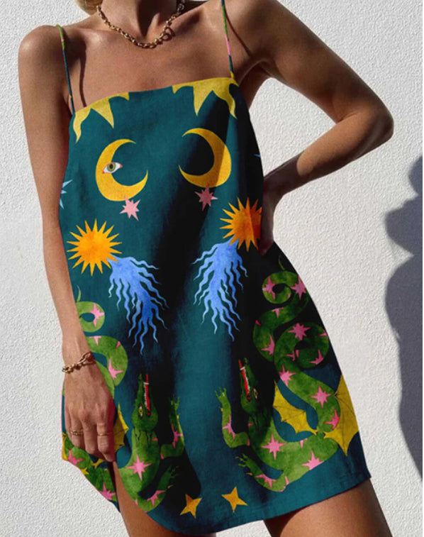 Unique Abstract Print Chain Mini Dress