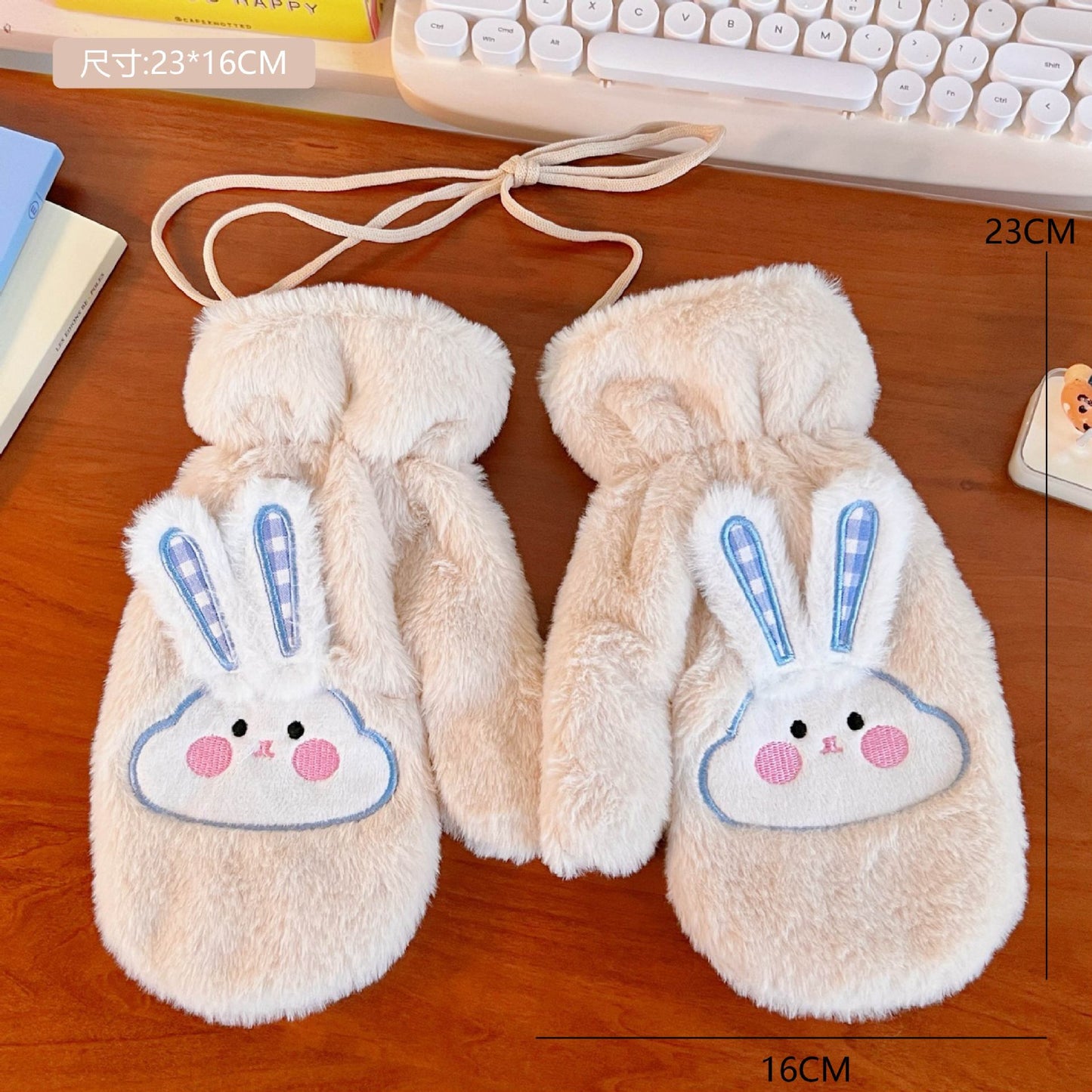 Plush Gloves Fleece-lined Thick Windproof Warm Plush Full Finger Halter