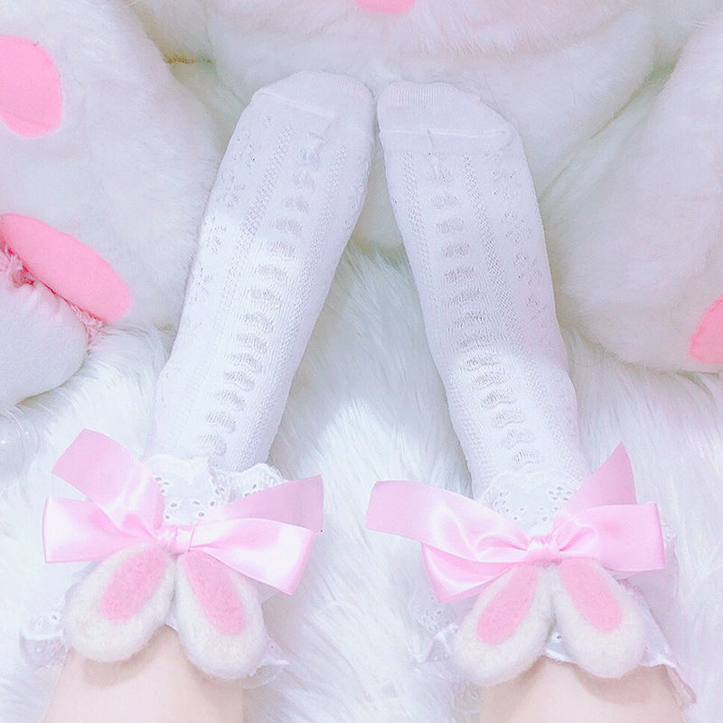 Japanese cute pink Lolita medium short cotton socks