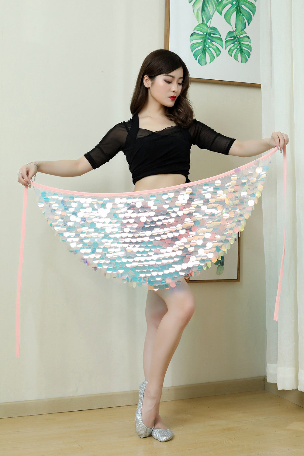 Women's Sexy Sequin Wrap Buttocks Short Skirt Triangular Scarf