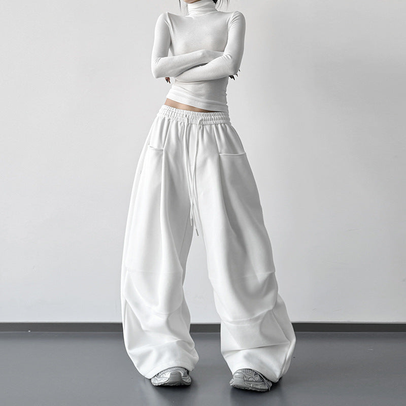 New Autumnwinter Women's White Work Pants With A Designer-style Drawstring