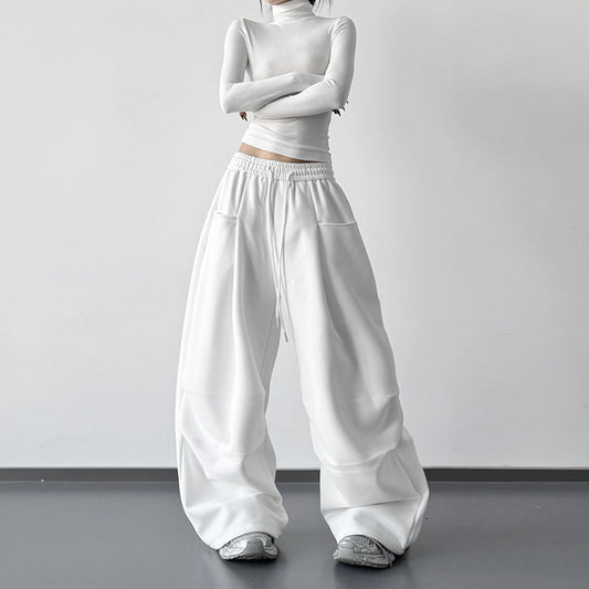 New Autumnwinter Women's White Work Pants With A Designer-style Drawstring