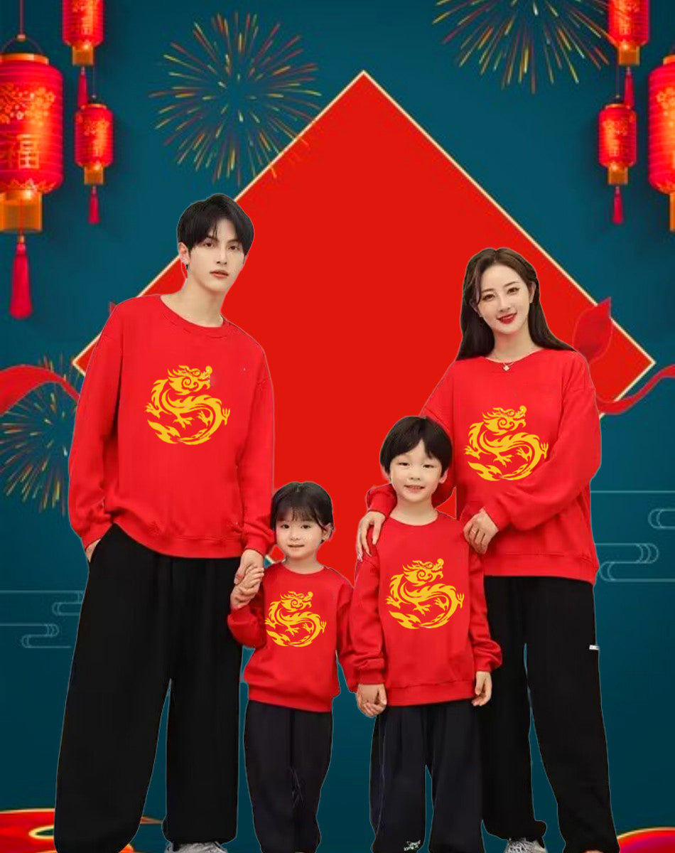 Autumn And Winter Thickened Dragon Year New Family Welfare Round Neck Sweater