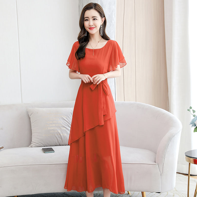 Short Sleeved Chiffon Sweet Dress For Women