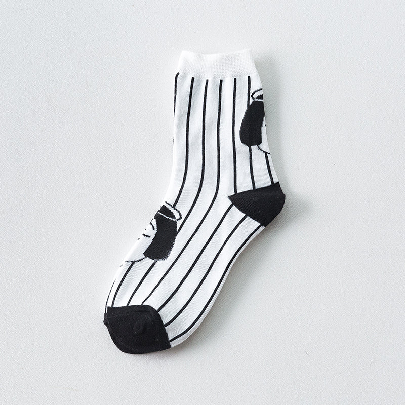 Ladies black and white striped socks