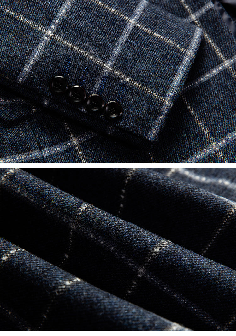 Men's Single Suit Korean Style Youth Fashion Casual Business Plaid Slim Fit One Button Men's Suit