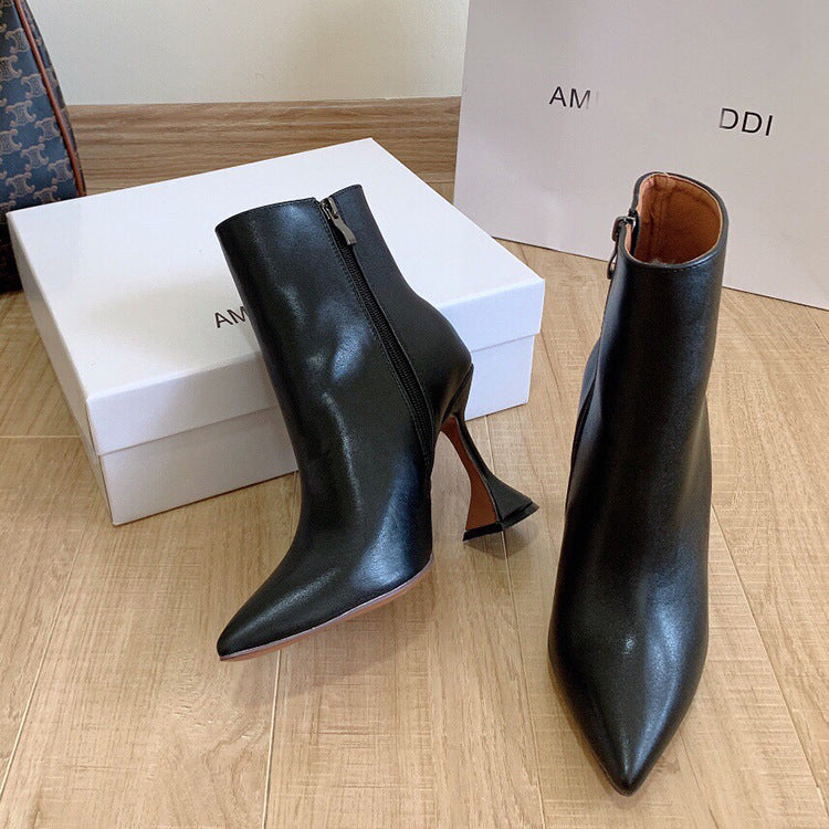 Side Zip Wine Glass Heel Sexy Ankle Boots