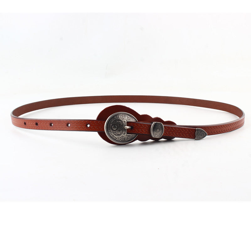 Simple And Versatile Cow Leather Narrow Belt