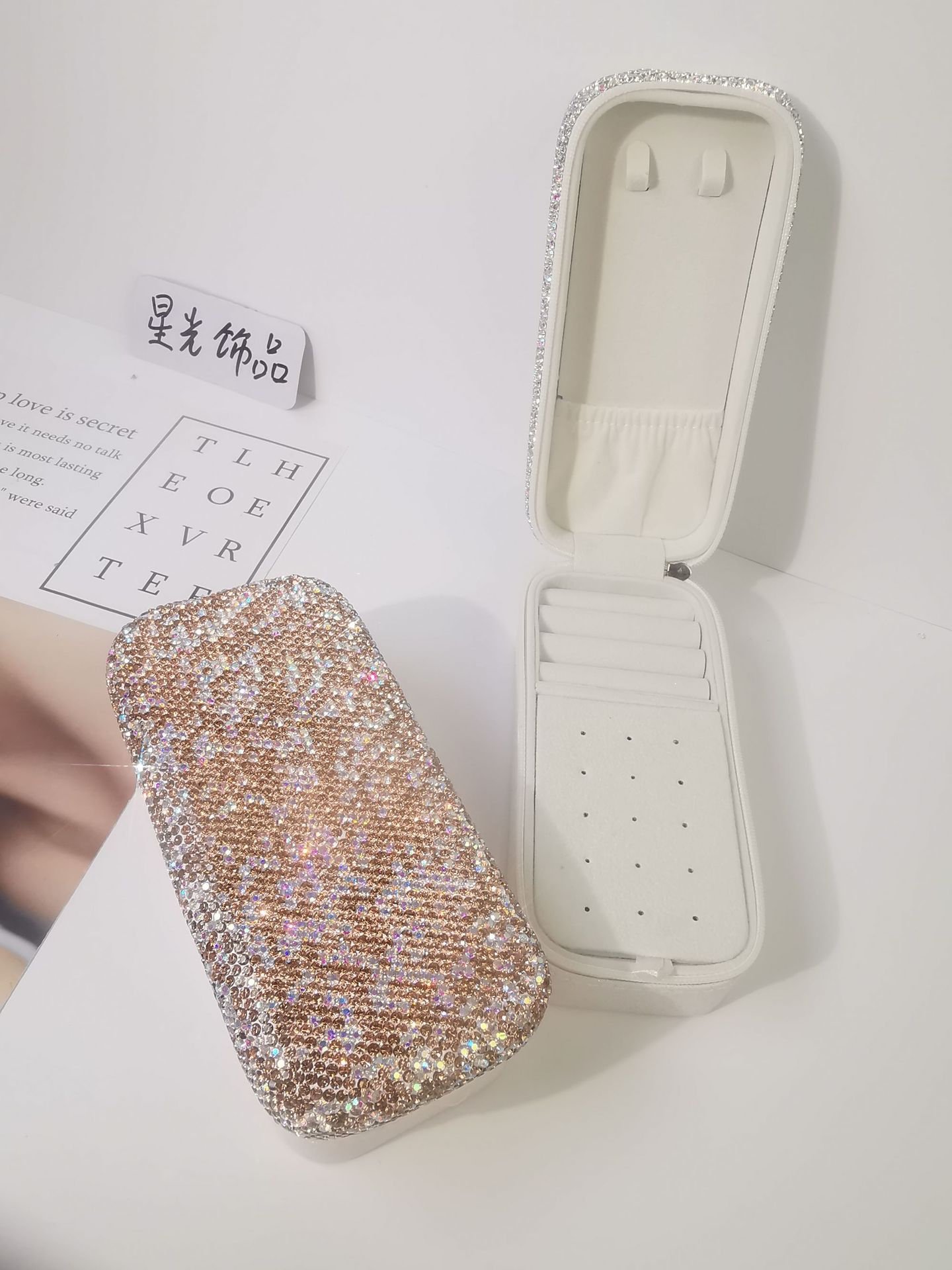 High-grade Rhinestone Portable Candy Color Rectangular Jewelry Box