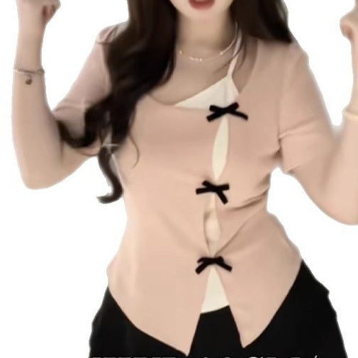 Uregelmæssig sløjfe kortærmet T-shirt i plus size med falske todelte design, moderigtig