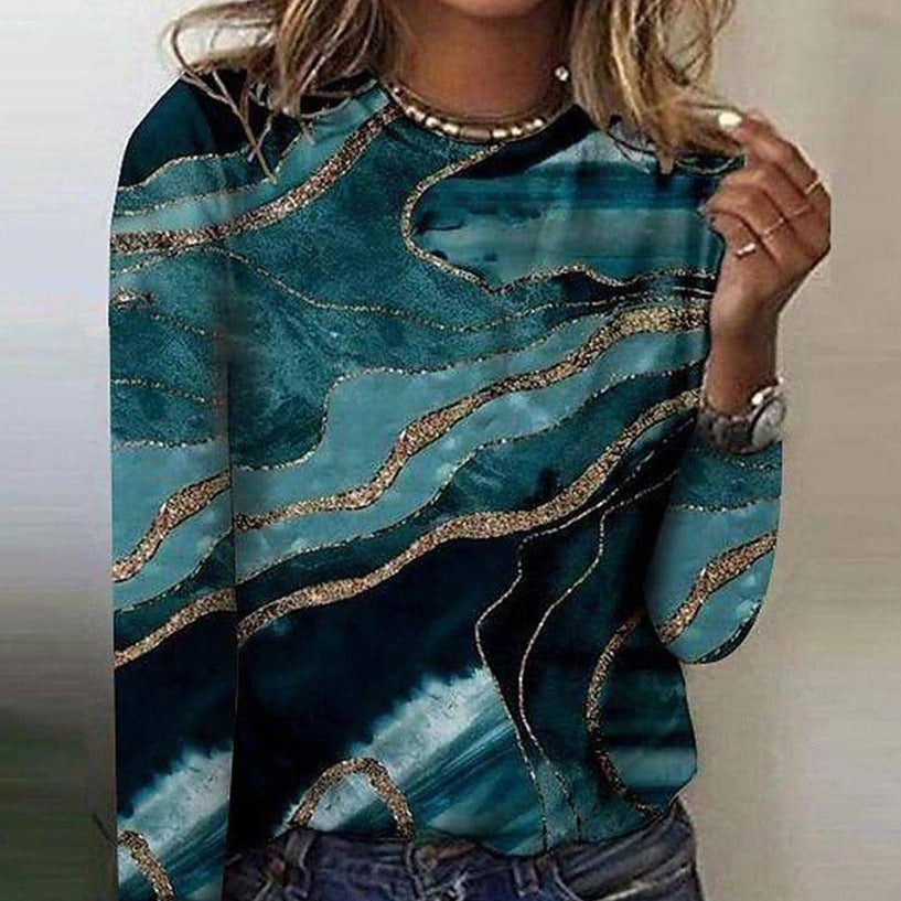 Comfortable Casual And Relaxed-fit With A 3D Print Cozy Sporty Long-sleeve Crew-neck T-shirt