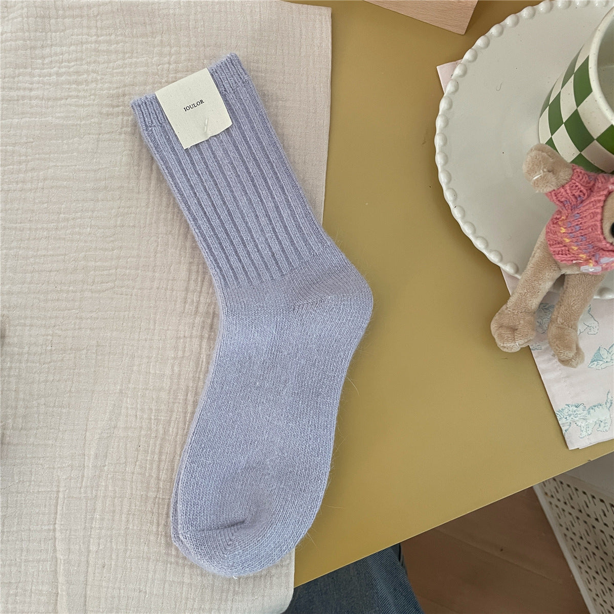 Solid-color Rabbit-fur Chunky Knit Thermal Socks