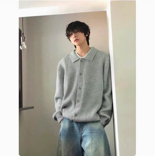 Autumn Winter Men's Wool Neck Knitted Cardigan Coat