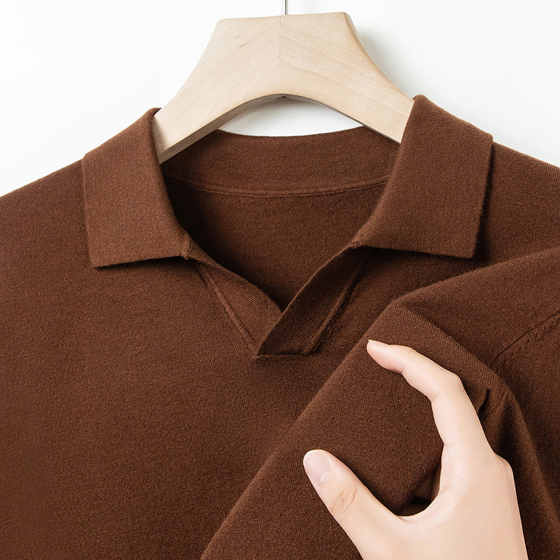 Autumn And Spring Seagull Collar 6 Wool Men's Anti-Pilling Knitted Long Sleeve Polo Shirt