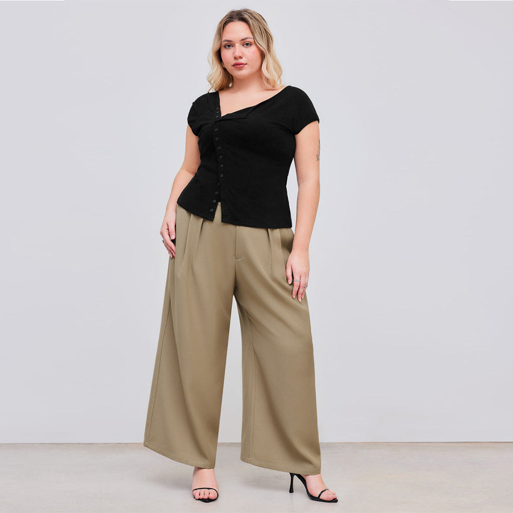 Diagonal Collar T-shirt Summer New Single-breasted Slim-fit Shoulder Top