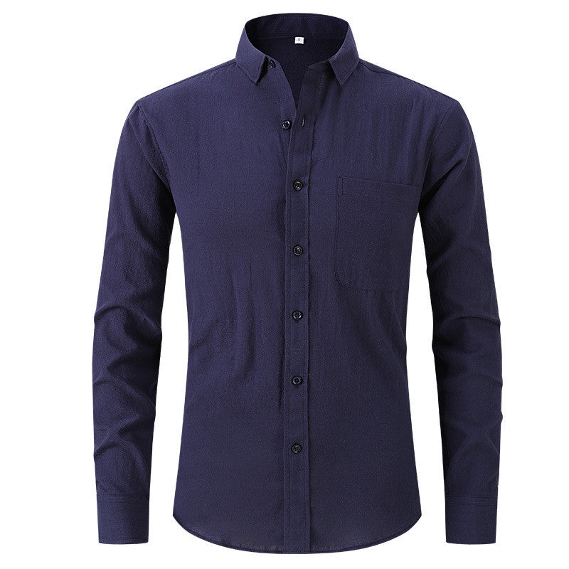 Men's Cotton And Linen  Solid Color Long Sleeved Business Slim Fitting Dress