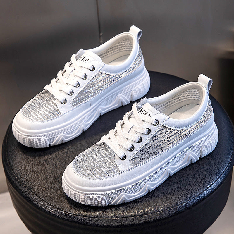 Women's Summer Mesh Breathable White Shoes Flat Casual Sneakers