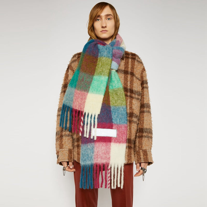 Scarf Female Color Thick Plaid Thick Tassels To Keep Warm