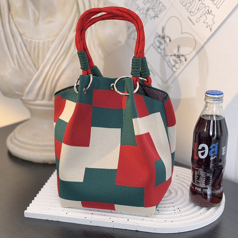 Knitted Loop Handle Bag Portable Work Friendly High Capacity Handbag