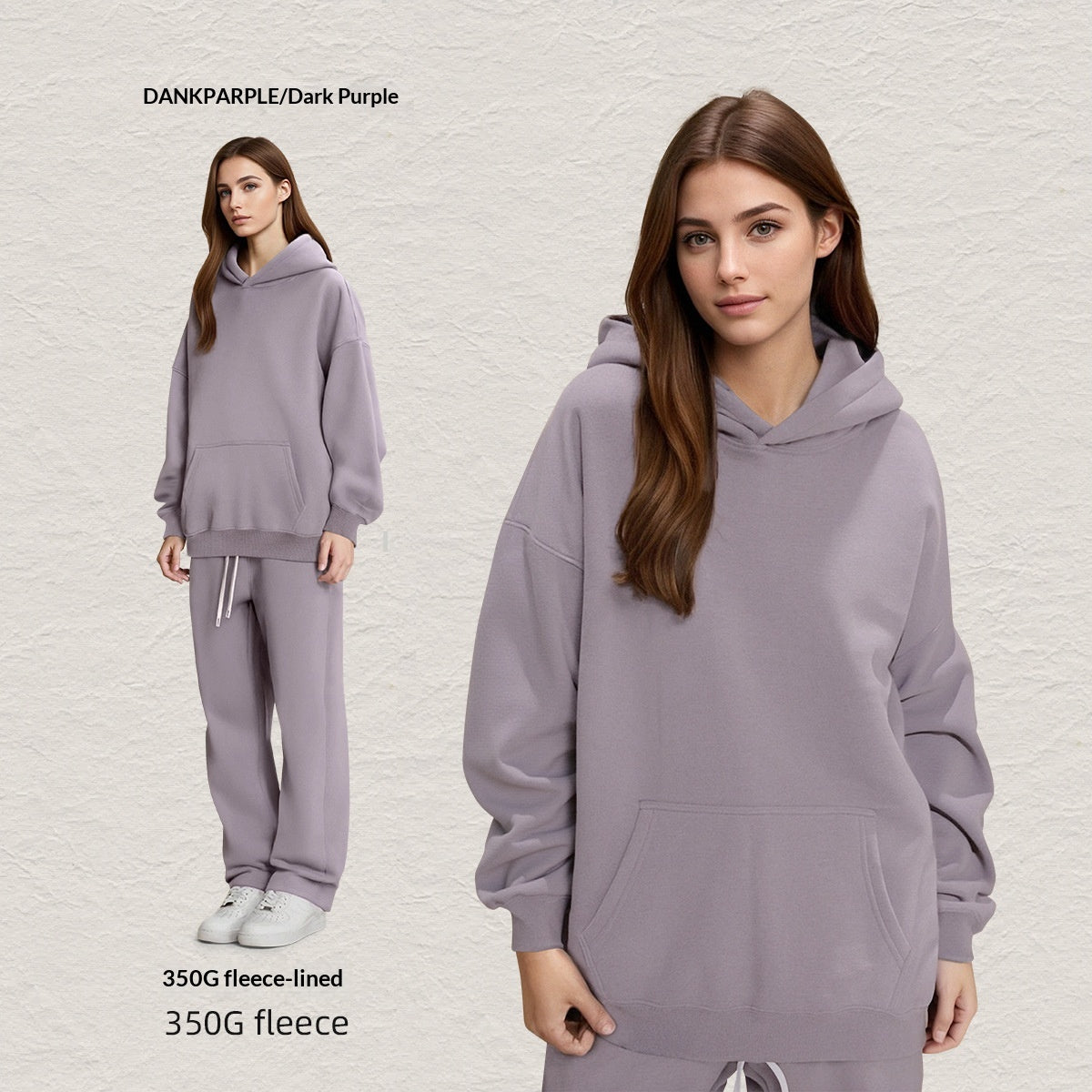 Men's Hooded Sweatshirt Fleece-lined Loose Sweatshirt Set