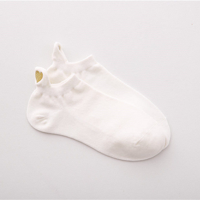 Heel Ear Love Embroidery Women's Boat Socks