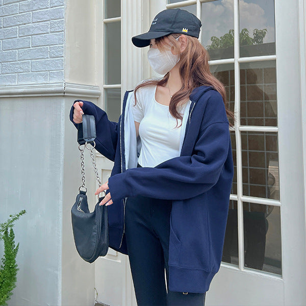 Løs og Hættetrøje Cardigan Sweater Frakke Fortykket Casual Stil