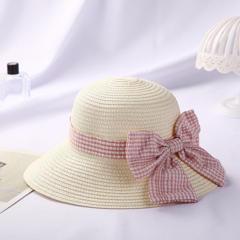 New Girls Big Bow Sun-proof Straw Hat Bag Set