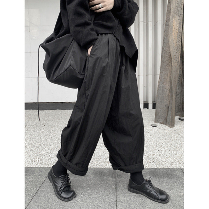 Dark-style Minimalist, Japanese-inspired Cropped Wide-leg Pants For Women