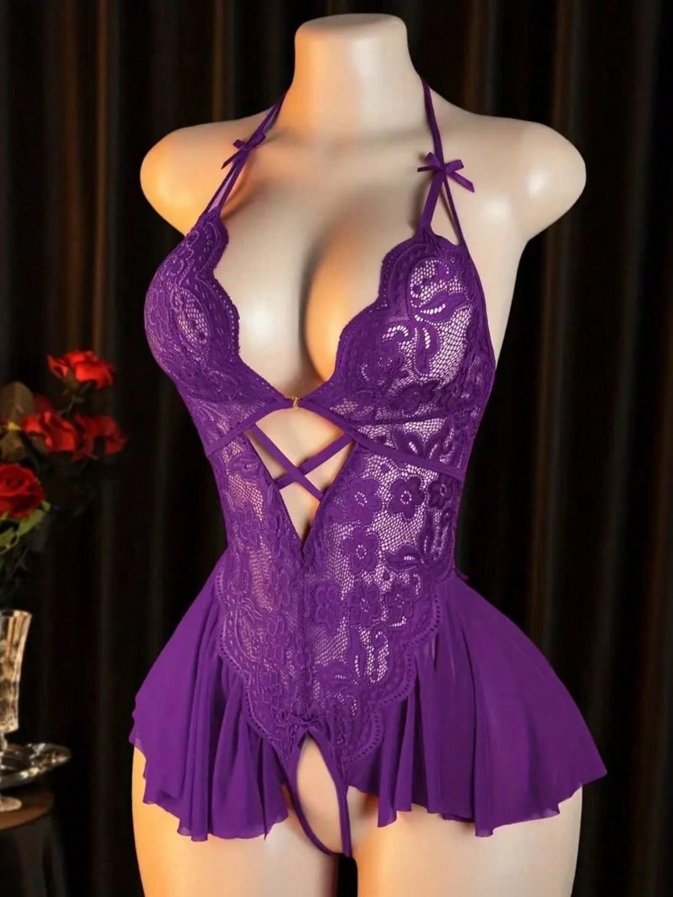 Lace Halter-Neck Seductive Bodysuit