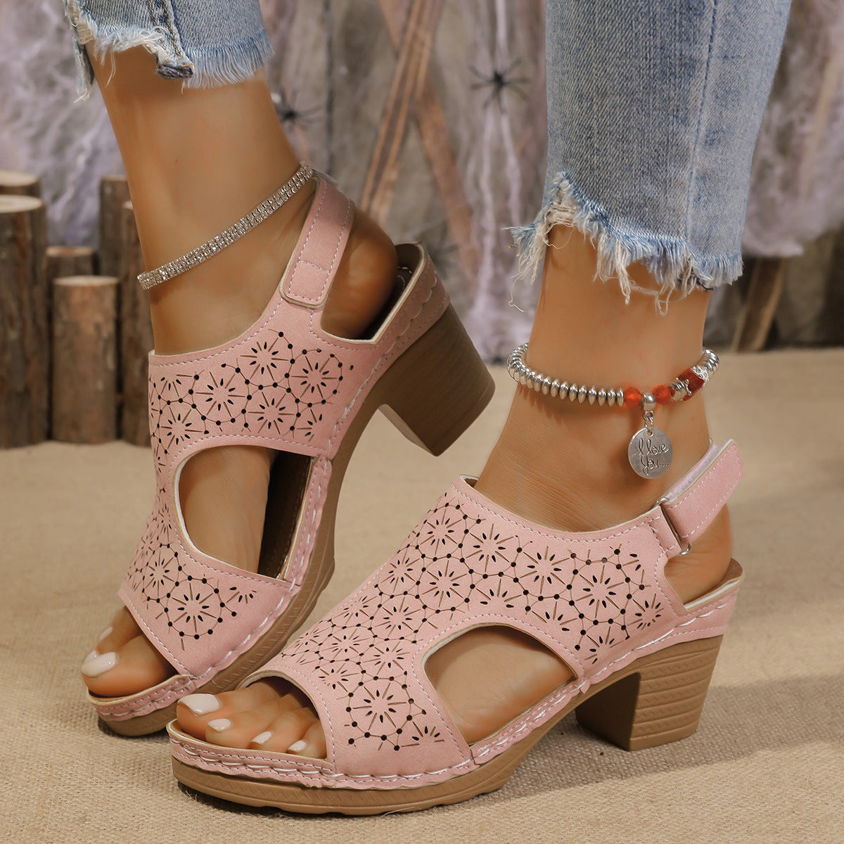 Women's High-heeled Sandals Plus Size Thick-soled Peep Toe Sandals
