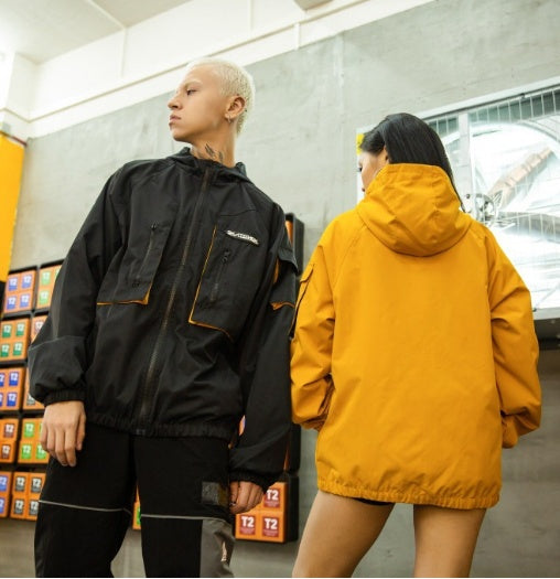 Hooded windbreaker jacket multi-bag tooling