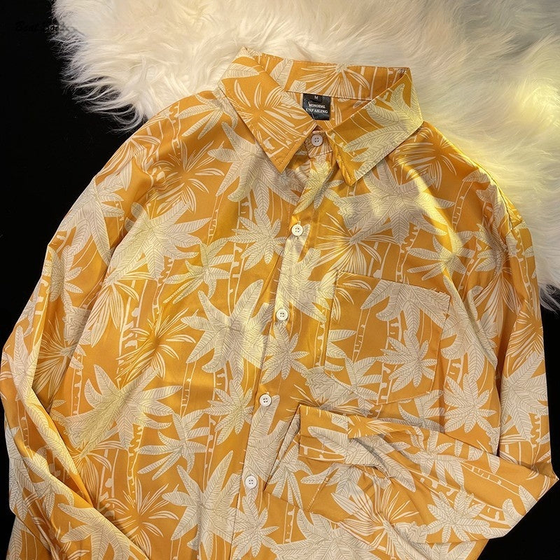 Pu Shuai Japanese-style Retro Hong Kong Style Printed Shirt Long Sleeve