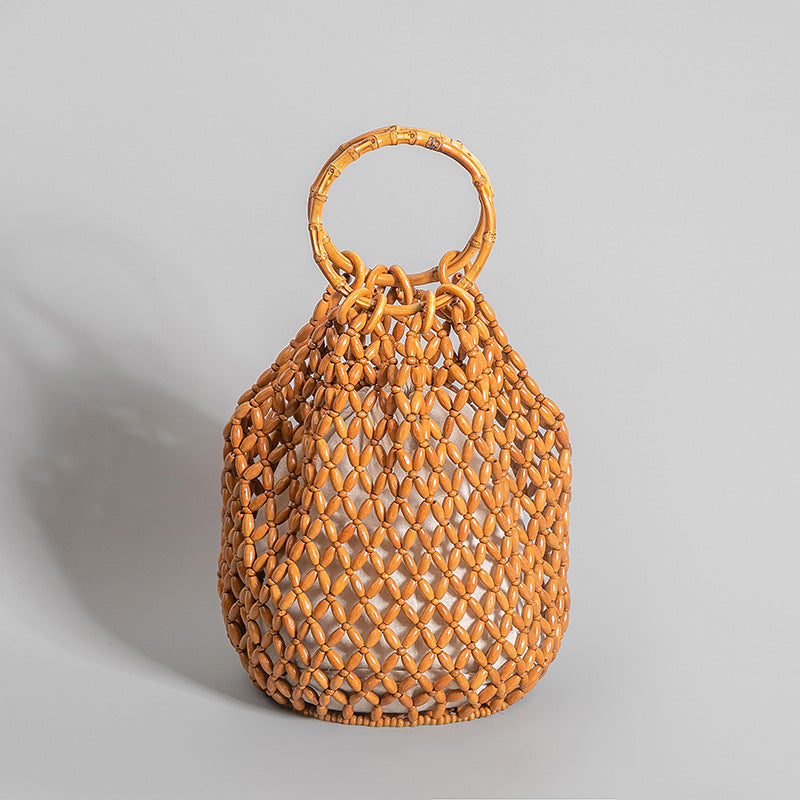 Women's Fashion Vintage Wooden Beads Woven Bag
