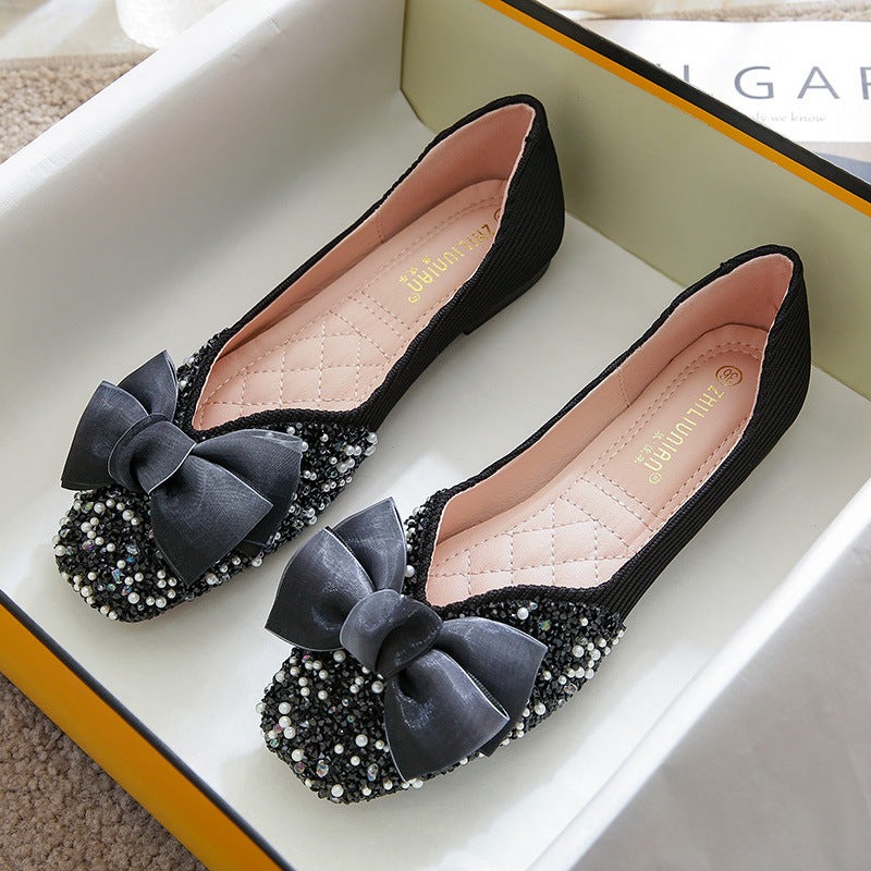 Women's Square Toe Flat Bow Shallow Mouth Shoes