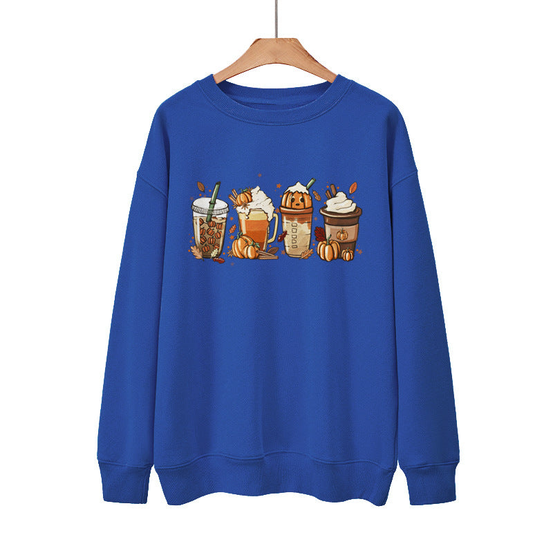 Ny Kaffe Græskar Halloween Gade Forår Efterår Og Vinter Rund Hals Løs Afslappet Pullover