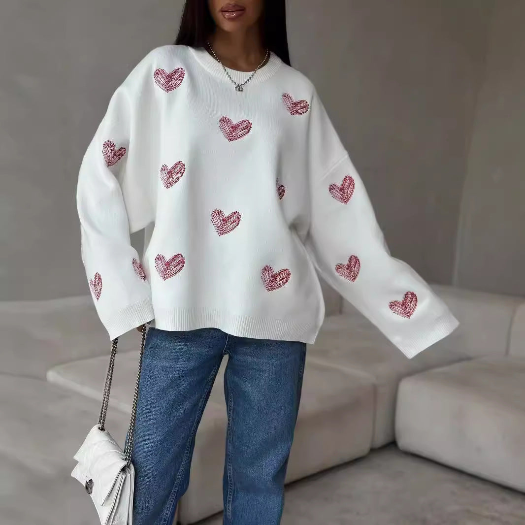 Early Autumn Idle Style Draping Round Neck Long Sleeve Women's Sweater