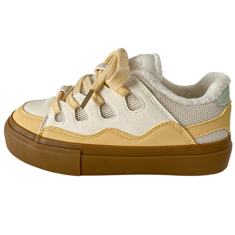 New Winter Warm Latex Insole Fleece-lined Bread Shoes Women