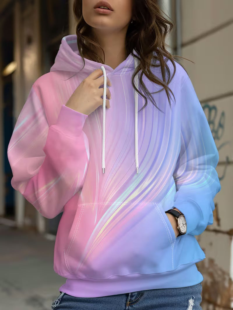 Tie-dye Gradient Print Hættetrøje til kvinder