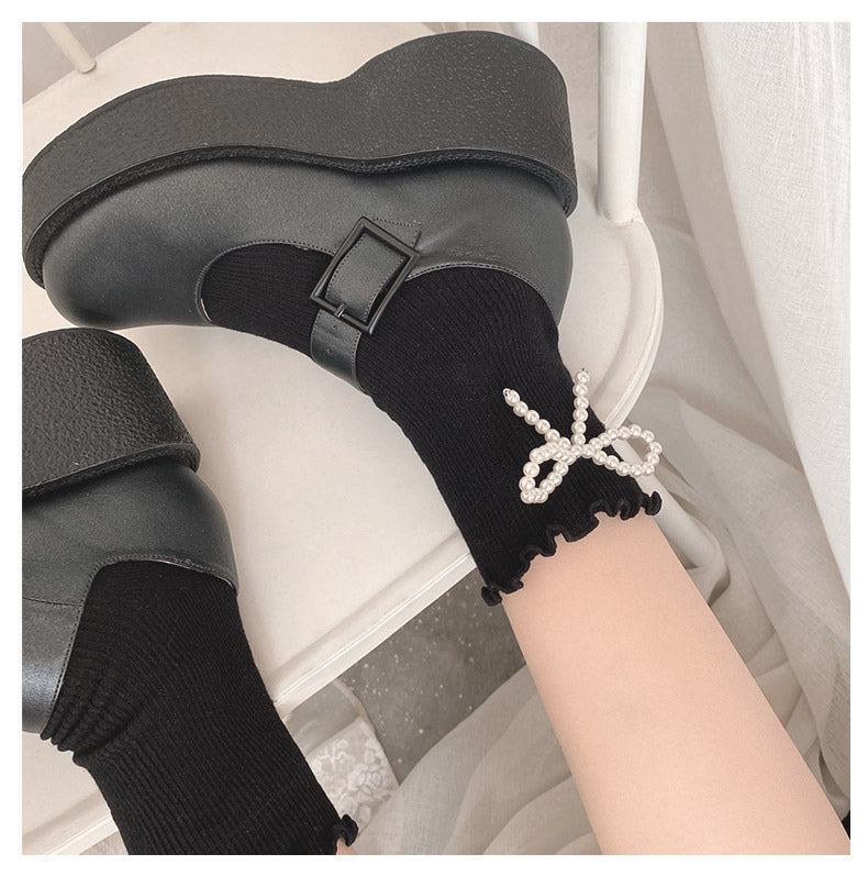 Women's Pearl Bow Fungus Pure Cotton Socks