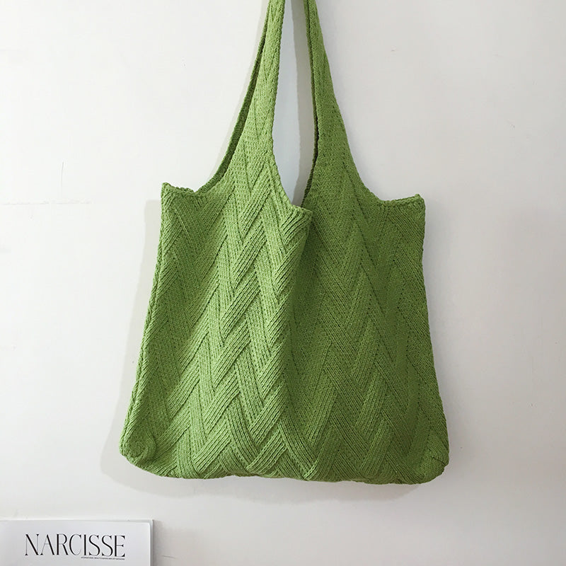 Avocado Green Knit Tote One-Shoulder Sweater Bag